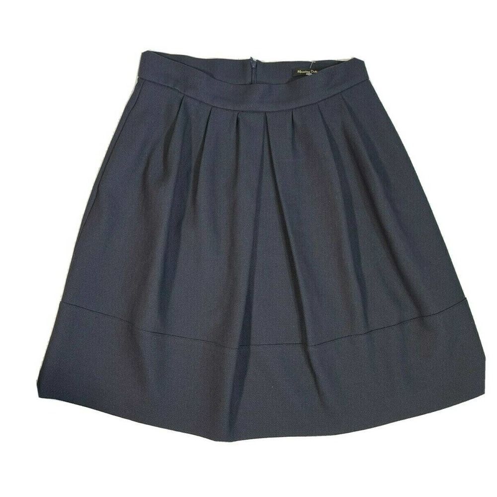 Massimo Dutti Solid Navy Blue Skirt Textured Office Work Fit Flare